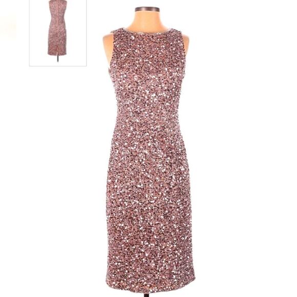 Mac Duggal Sequins Rose Gold Sleeveless Sheath Dress Sz 0 - Picture 2 of 16